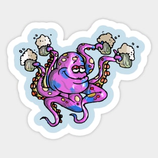 Octopus drinking beer Sticker